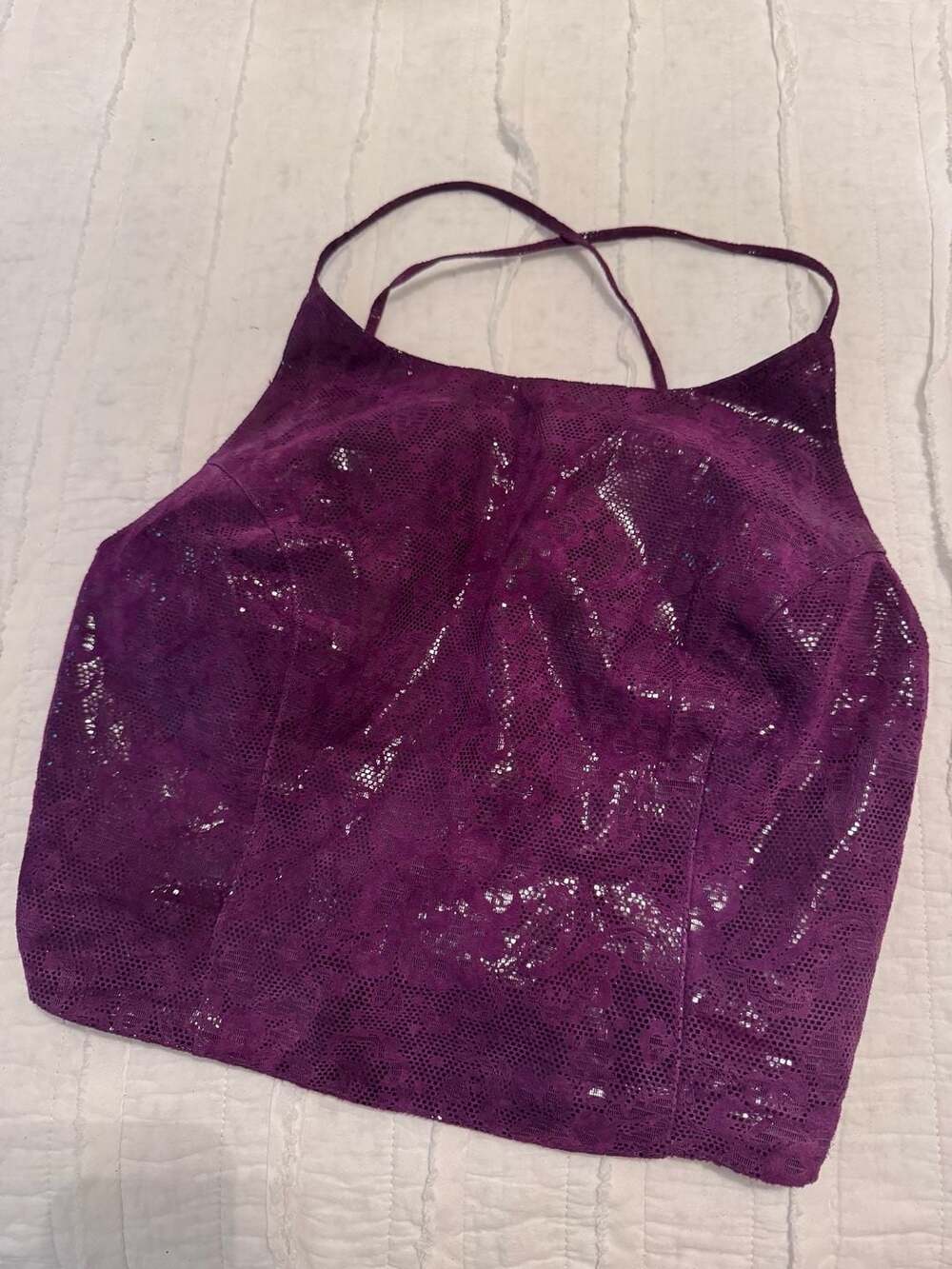 Maxima Wilsons Leather Experts Purple Snakeskin Texture Leather Lace-Up Crop Top